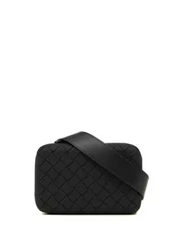 Вязаная мужская фактурная сумка через плечо Bottega Veneta, черный
