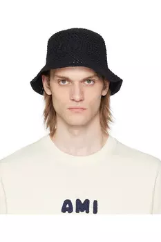 Вязаная панама с аппликацией 'ami' Ami Paris, черный