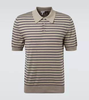 Вязаная полосатая рубашка-поло из хлопковой смеси Loewe, Grey/Navy Blue