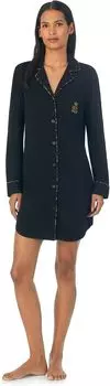 Вязаная рубашка для сна с длинными рукавами LAUREN Ralph Lauren, черный