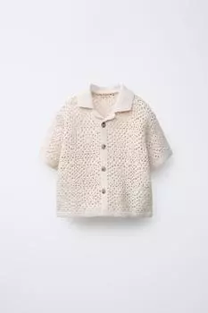 Вязаная рубашка крючком ZARA, экрю