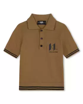 Вязаная рубашка-поло для мальчика с карманом Karl Lagerfeld Kids, коричневый