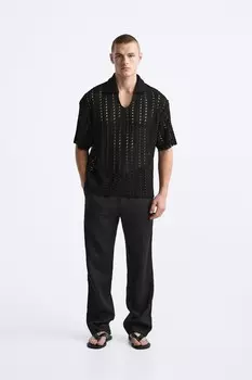 Вязаная рубашка-поло крючком ZARA, черный