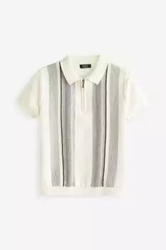 Вязаная рубашка-поло с короткими рукавами и узорным узором Next, белый
