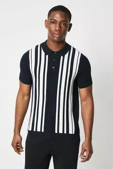 Вязаная рубашка-поло в полоску с полосками Moss Stitch Burton, темно-синий