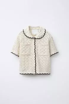 Вязаная рубашка поло ZARA, экрю