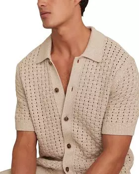 Вязаная рубашка с коротким рукавом Regular Fit REISS, коричневый/бежевый