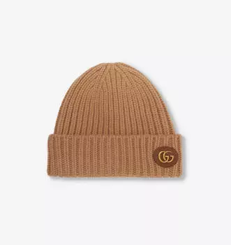 Вязаная шапка-бини из шерстяной пряжи с двойным ребром Gucci, коричневый