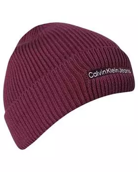 Вязаная шапка бини с институциональной нашивкой Calvin Klein Jeans, фиолетовый