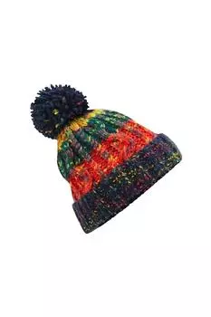 Вязаная шапка-бини с помпоном и штопором Beechfield, мультиколор