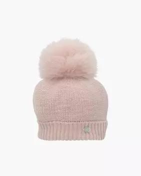Вязаная шапка для девочки с помпоном из натурального меха пудрово-розового цвета Martn Aranda, розовый