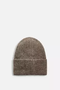 Вязаная шапка из альпаки ZARA, коричневый/серо-коричневый