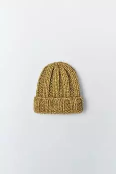 Вязаная шапка из шерсти и альпаки ZARA, зелёный мергель