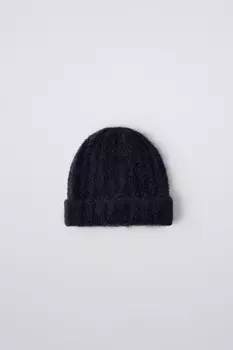 Вязаная шапка из шерсти ZARA, синий