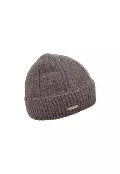 Вязаная шапка-манжета из мериносовой пряжи косым узором/ребристой структурой 19308-0 SEEBERGER, цвет Nutria One Size