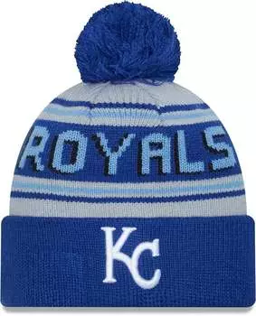 Вязаная шапка New Era для взрослых Kansas City Royals Royal Blue Word с помпоном