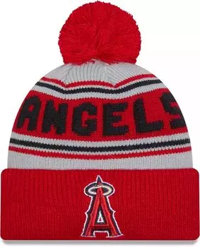 Вязаная шапка New Era для взрослых Los Angeles Angels с красным словом и помпоном