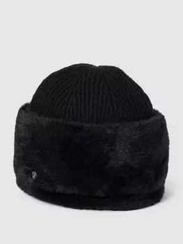Вязаная шапка с искусственным мехом и этикеткой Loevenich, черный