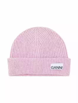 Вязаная шапка с логотипом Ganni, розовый