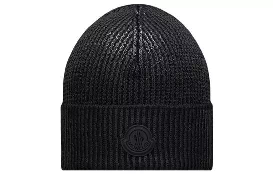 Вязаная шапка с логотипом и нашивкой Moncler, черный