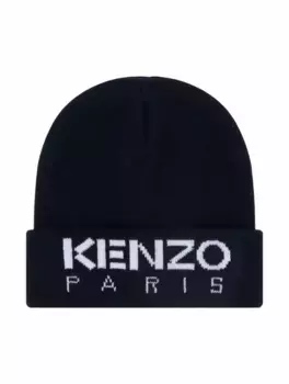 Вязаная шапка с логотипом Kenzo, тёмно-синий