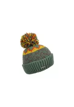 Вязаная шапка с манжетой и жаккардовым узором из пряжи Pom Pon 19437-4 SEEBERGER, цвет Pinie/nutria