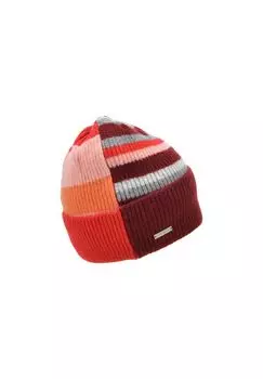 Вязаная шапка с манжетой в полосатый микс-образ 19158-0 SEEBERGER, цвет Burgund Vino One Size