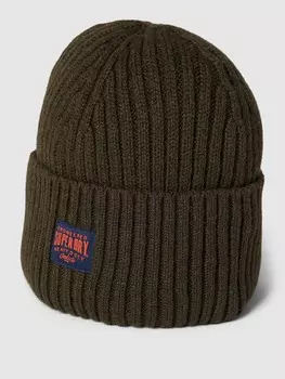 Вязаная шапка с нашивкой-лейблом модель "РАБОТАЯ ОДЕЖДА" Superdry, оливково-зеленый