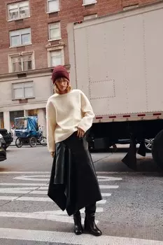 Вязаная шапка с отворотом ZARA, бордовый