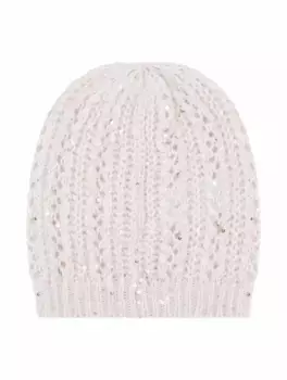 Вязаная шапка с пайетками Eleventy, бежевый