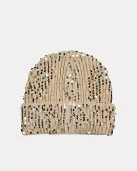 Вязаная шапка с пайетками Pieces, перламутровый