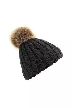 Вязаная шапка с помпоном Beechfield, черный