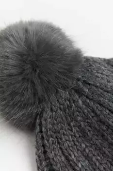 Вязаная шапка с помпоном H&M, серый