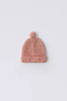 Вязаная шапка с помпоном ZARA, розовый