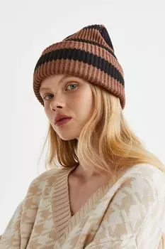 Вязаная шапка с узором в рубчик H&amp;M, коричневый/полосатый
