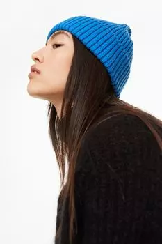 Вязаная шапка с узором в рубчик H&amp;M, синий