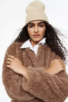 Вязаная шапка с узором в рубчик H&amp;M, светло-бежевый меланж