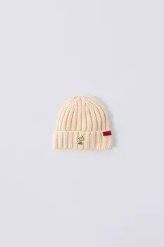 Вязаная шапка с вышивкой snoopy peanuts ZARA, лед