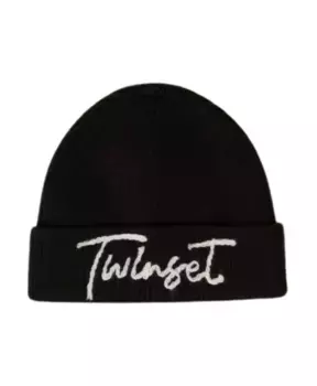 Вязаная шапка с вышивкой Twinset, черный