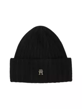 Вязаная шапка Tommy Hilfiger "ESSENTIAL CHIC BEANIE", с металлической фирменной этикеткой, черный