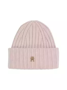 Вязаная шапка Tommy Hilfiger "ESSENTIAL CHIC BEANIE", с металлической фирменной этикеткой, розовый