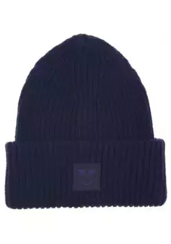 Вязаная шапка Zwillingsherz с содержанием шерсти и нашивкой со смайликом, цвет морской волны