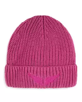 Вязаная шапочка для девочки с вышивкой крыльев Zadig & Voltaire, розовый