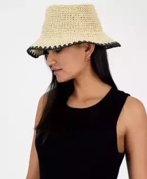 Вязаная шляпа-ведро с отделкой ручной строчкой I.N.C. International Concepts, коричневый/бежевый