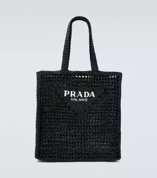 Вязаная сумка-шоппер с логотипом Prada, черный