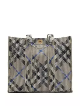 Вязаная сумка-тоут Burberry в среднюю клетку, нейтральный цвет