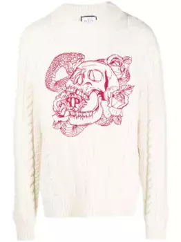Вязаная толстовка с вышивкой Skull Philipp Plein, белый