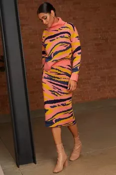 Вязаная юбка миди с абстрактными полосками Chi Chi London, коричневый