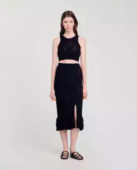 Вязаная юбка миди Sandro, черный
