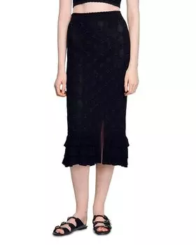 Вязаная юбка миди Sandro, черный